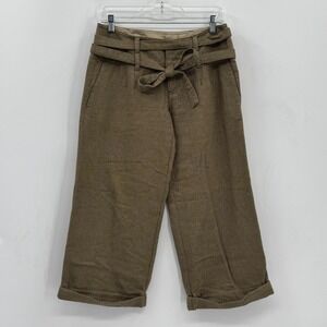 Urban Outfitters Crop Tie Waist Pants Junior Size 7 Brown Herringbone Wide Leg